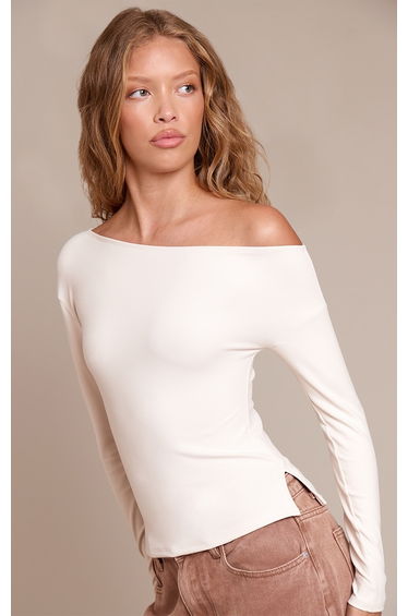 Cream Ultra Soft Asymmetric Long Sleeve Top