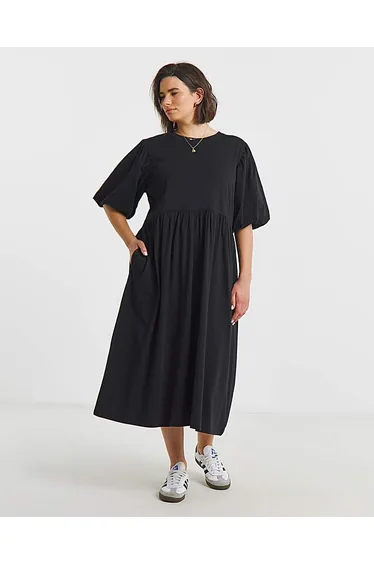 Puff Sleeve Jersey Smock Pocket