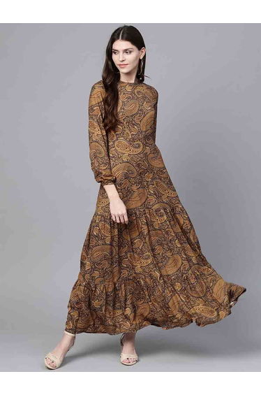 Paisley Print Tiered Maxi Dress