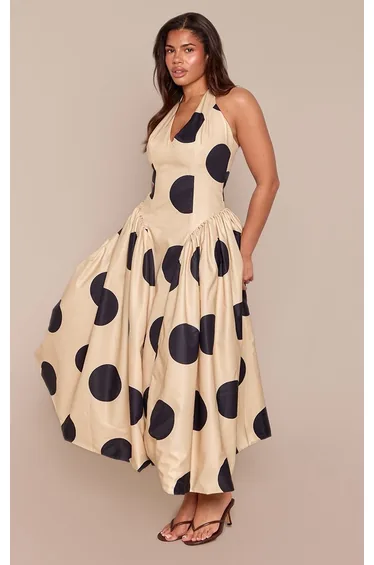 Shape Cream Stripe Halterneck Plunge V Front Midaxi dress