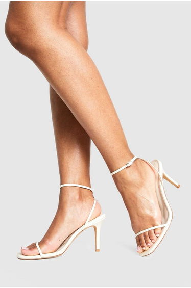 Wide Fit Barely There Low Stiletto Heels - ecru