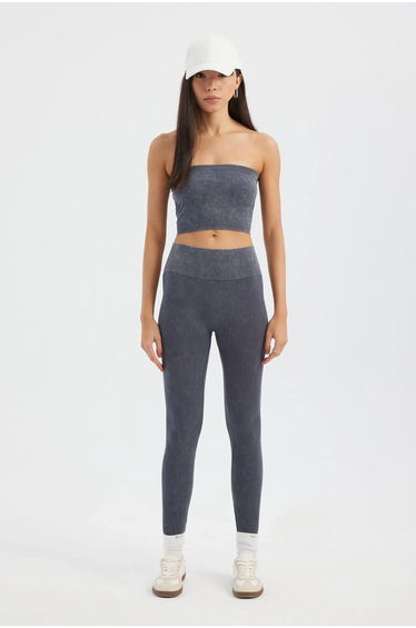 Acid Washed Strapless Ribbed Crop Top