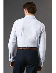 Blue Tailored Fit Long Sleeve Easy Iron Shirt - 3