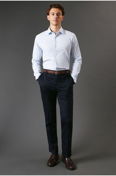 Blue Tailored Fit Long Sleeve Easy Iron Shirt