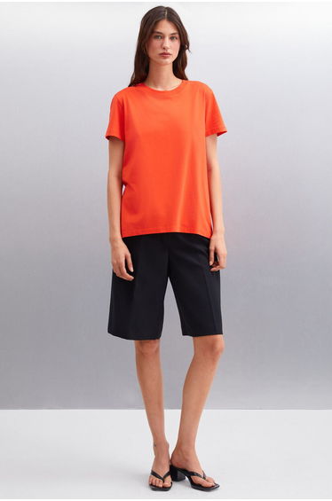 Samantha Women's 100% Organic Cotton Comfort Fit Long Back Basic Knitted Red T-shirt