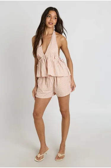 Single Channel Textured Stripe Shorts - pink