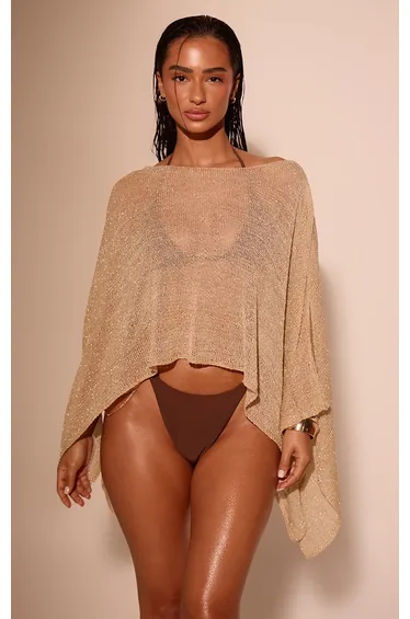 Gold Knitted Shawl Beach Top