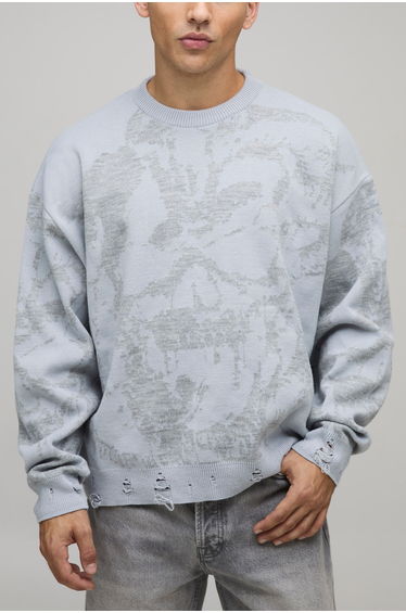 Oversized Boxy Gothic Distressed Knitted Jumper - grey