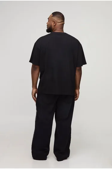 Plus Oversized Rhinestone Homme Canine Graphic T-Shirt - black