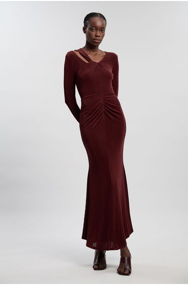 Slinky Crepe Twist Detail Maxi Dress
