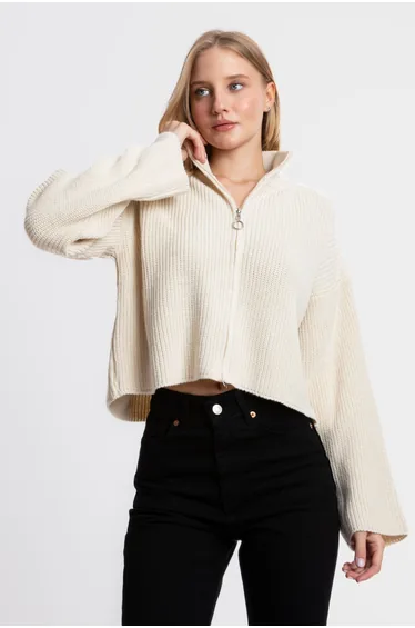 High Neck Zippered Oversized Sweater