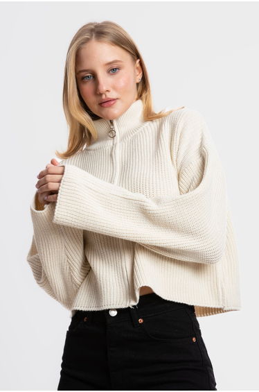 High Neck Zippered Oversized Sweater