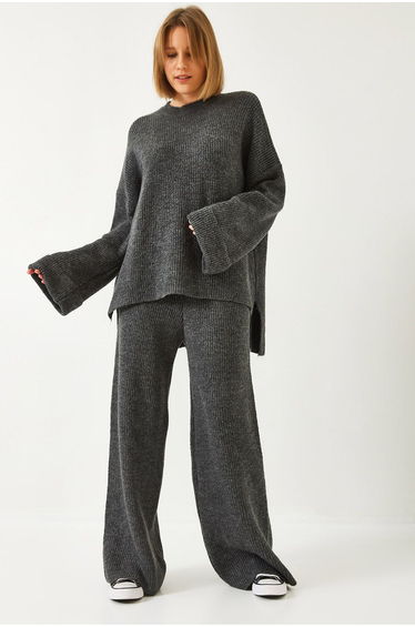 LUCCI Textured Long Sleeve Oversized Sweater and Wide Leg Pants Set