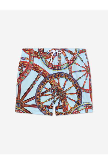 Dolce & Gabbana Boys Carretto Print Swim Shorts in Blue