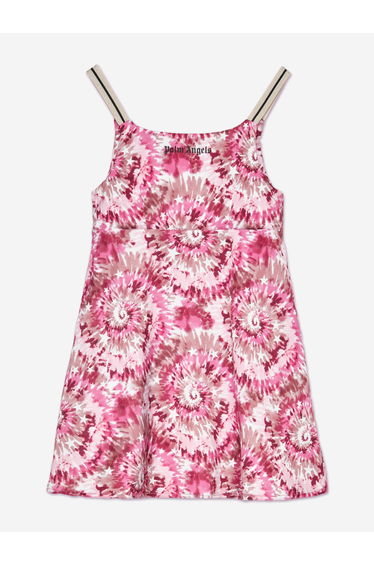 Palm Angels Girls AOP Tie-Dye Track Slip Dress in Pink