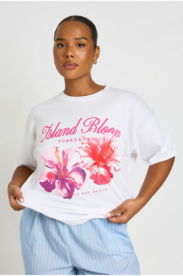 Plus Flower Printed T Shirt - baby pink