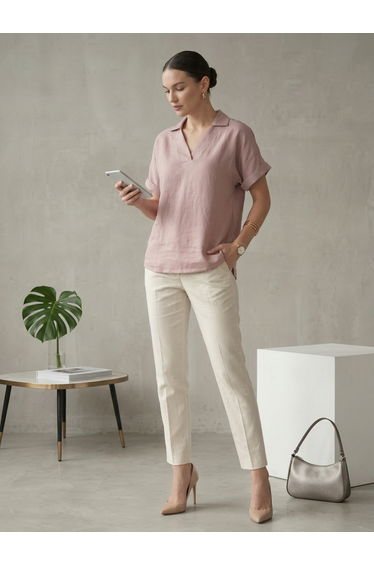 Pink Relaxed Fit Open Collar Top