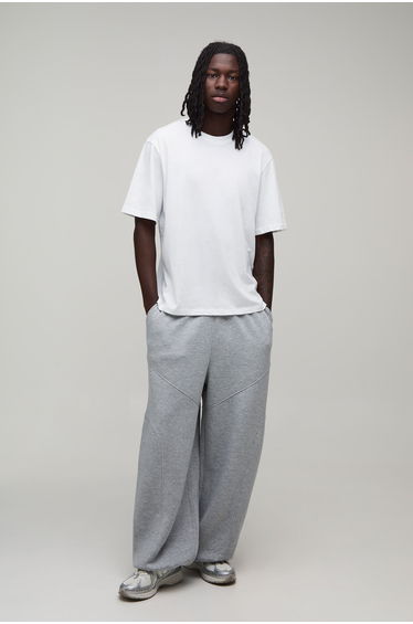 Extreme Wide Leg Exposed Seam Toggle Hem Jogger - grey marl