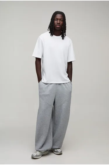 Extreme Wide Leg Exposed Seam Toggle Hem Jogger - grey marl