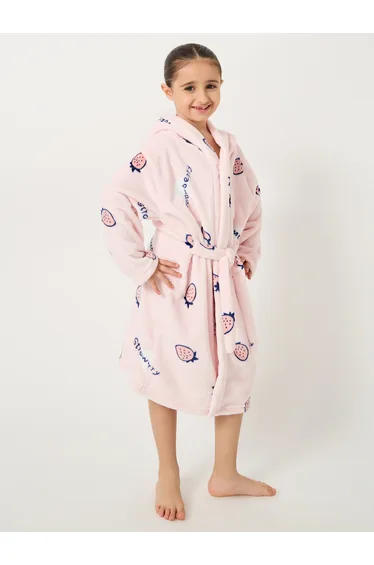 Strawberry Printed Hooded Robe