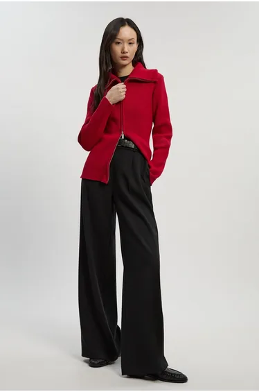 Cotton Zip Through Collar Knit Cardigan