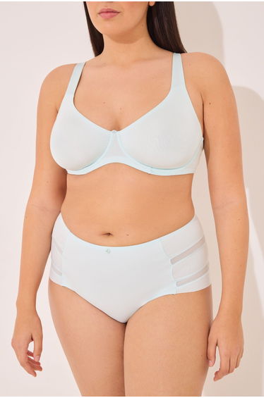 Classic high- panty in microfibre and blue tulle