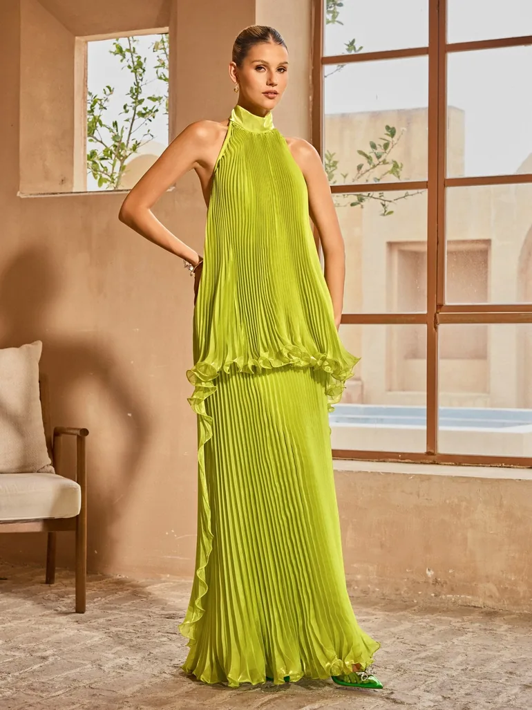 chartreuse pleated dress Pleated Mini Dress - Chartreuse