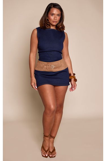 Shape Indigo Hybrid Suede and Denim Mini Skirt