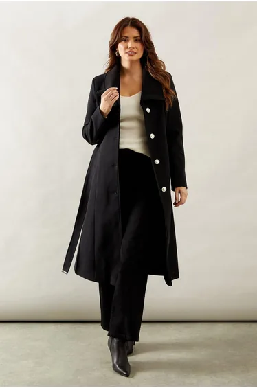 Knitted Collar Button Through Wrap Coat