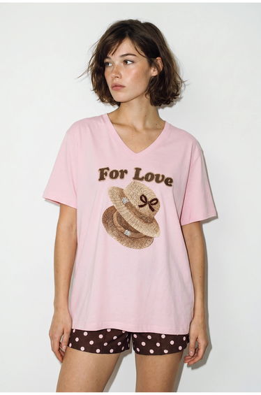 LUCCI Oversized V-neck Printed T-shirt