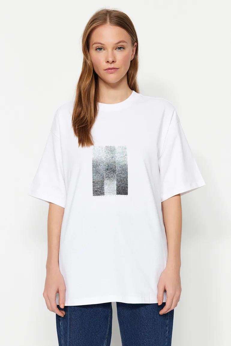 White*002 Unisex Oversize Devrim Erbil Printed Knitted T-Shirt - 4