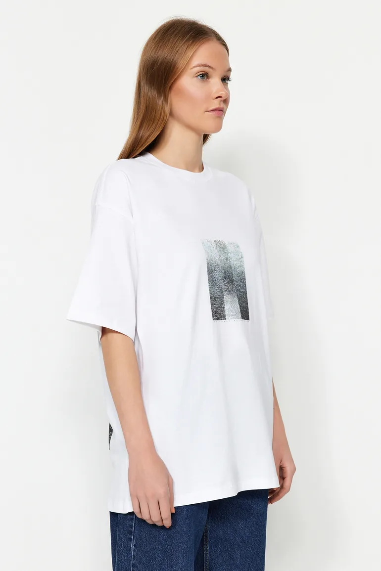 White*002 Unisex Oversize Devrim Erbil Printed Knitted T-Shirt - 1