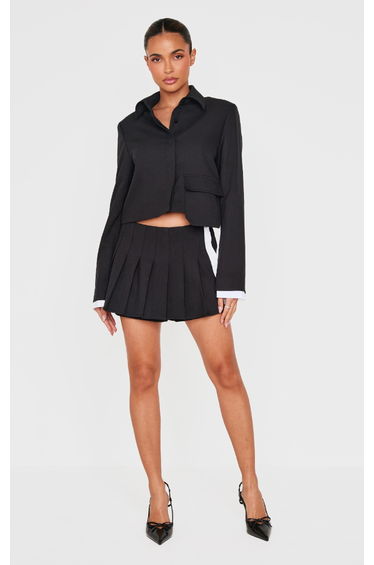 Black Tailored Pleated Mini Skort