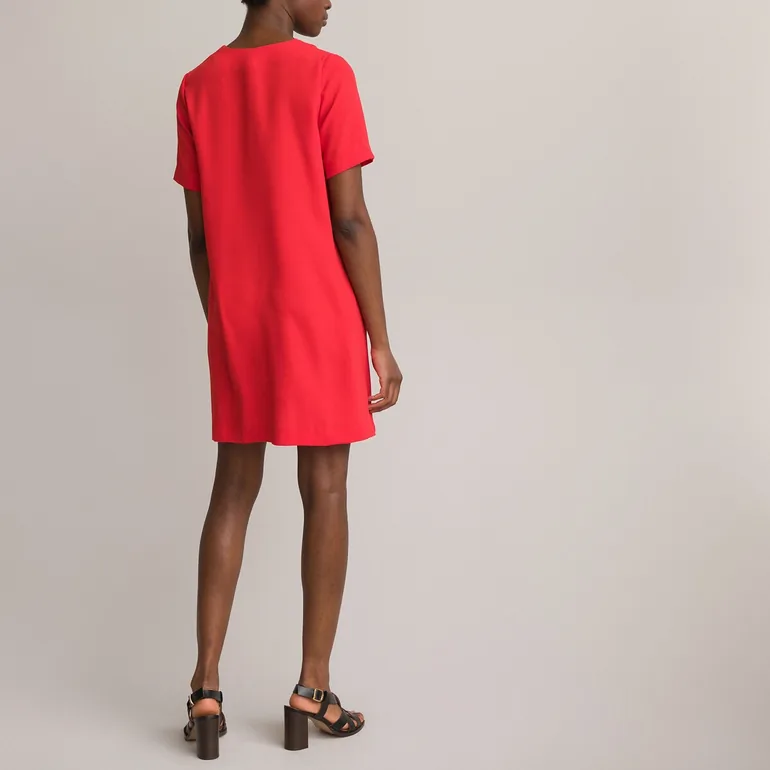 Recycled Mini Dress with V-Neck and Short Sleeves - 4