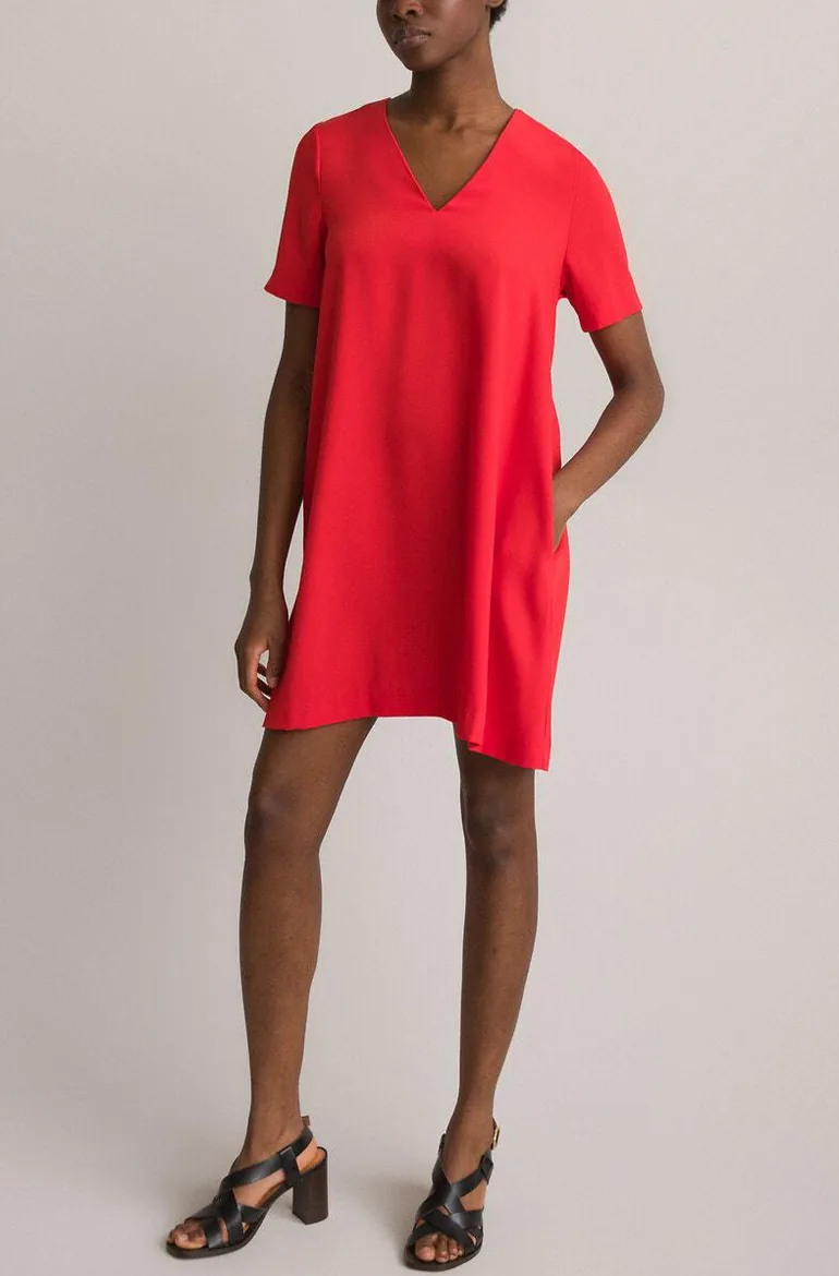 Recycled Mini Dress with V-Neck and Short Sleeves