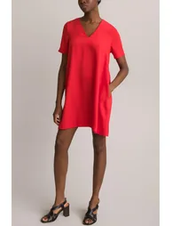 Recycled Mini Dress with V-Neck and Short Sleeves