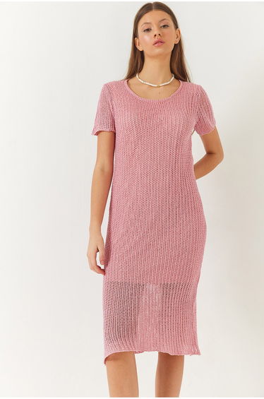 Women's Short Sleeve Lined Mesh Dress