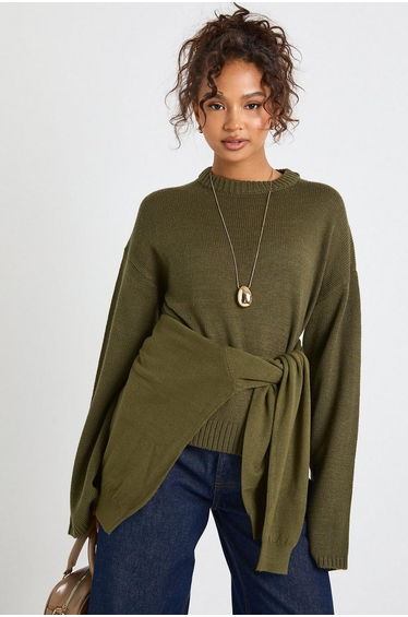 Crew Neck Flared Sleeve Knitted Jumper