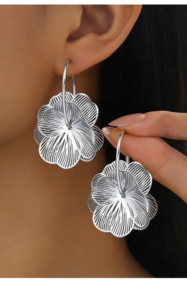 Wire Petals Hoop Drop Earrings in Silver for Brunch Dates & Cocktail Events