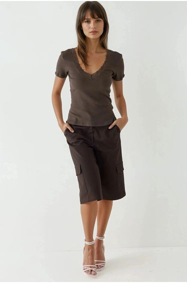 BUSEM V-Neck Blouse with Lace Detail