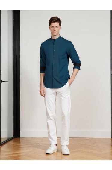 Men Solid Mandarin Collar Casual Shirt