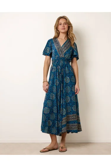Wrap Over Tie Back Maxi Dress