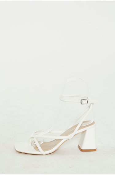 Glamorous White Strappy Block Heel Sandals