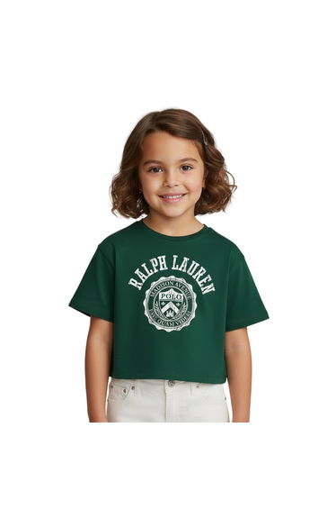 Ralph Lauren Girls Polo Logo Crew Neck Crop T-Shirt - New Forest