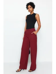 Burgundy Wide Leg Woven Trousers