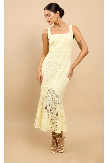 Gisella Lemon Crochet Midaxi Dress