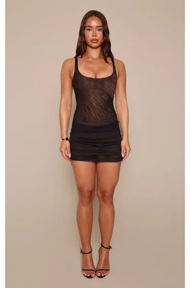 Black Double Layer Drape Skirt Mini Dress