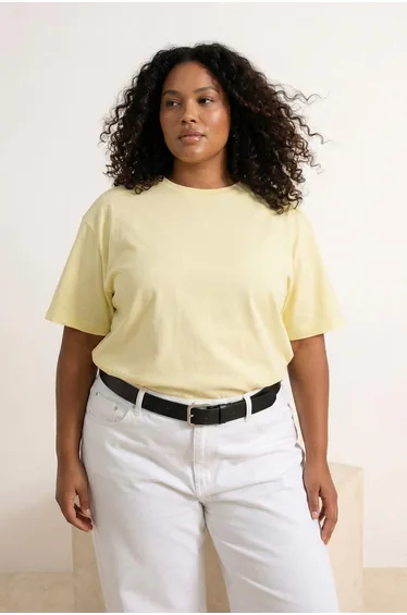 تيشيرت ترينديول كيرف أصفر بأكمام قصيرة - للمقاسات الكبيرة