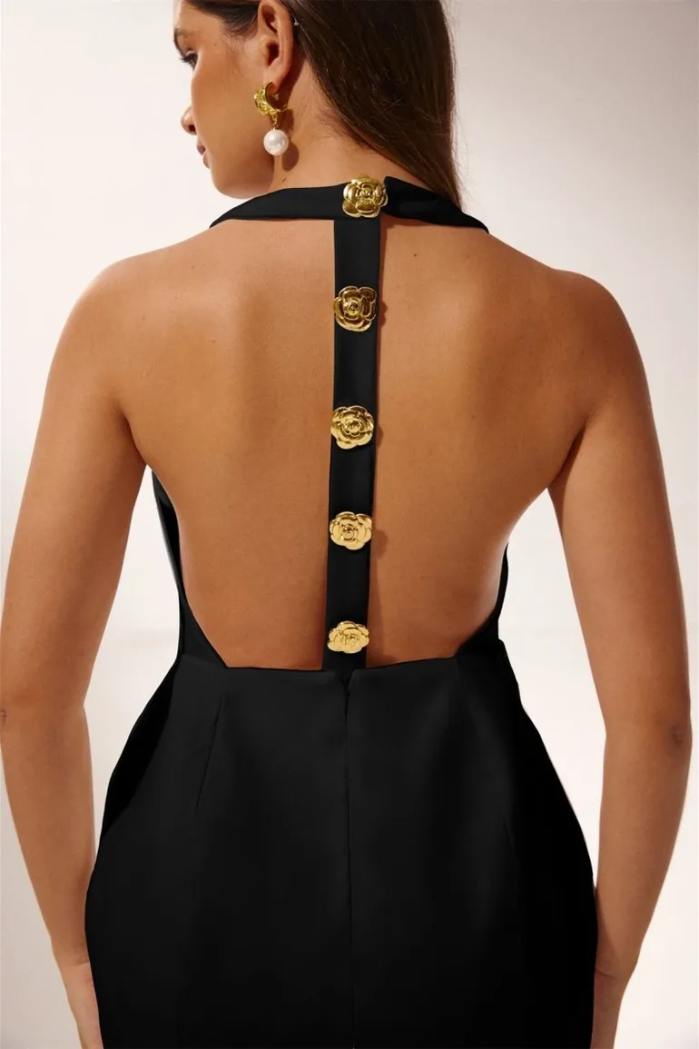 rebecca halter backless mini dress REBECCA BACKLESS HALTER BODYCON MINI DRESS IN BLACK AIIZIE