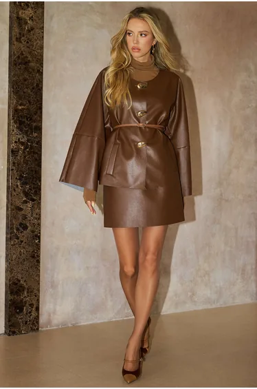 Faux Leather Metallic Button Jacket